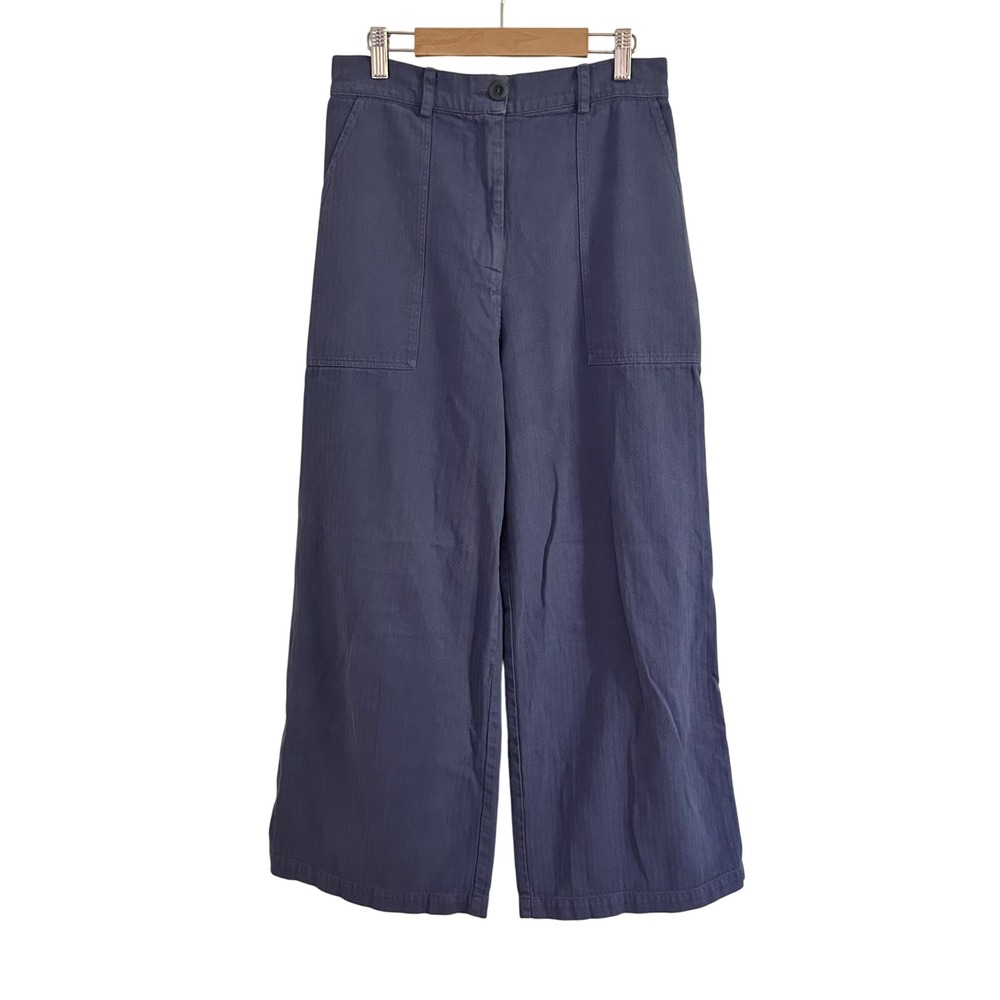 First Rite Womens Periwinkle Blue Chevron Wide Leg Patch Pocket Pants Small